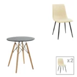 Τραπεζαρία Julita-Noor pakoworld σετ 3τεμ MDF μαύρο-μπεζ ύφασμα Φ60x73εκ κωδ. 0060-200-001302