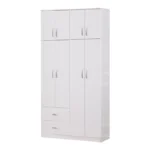 Ντουλάπα ρούχων τετράφυλλη με πατάρι Zelia pakoworld με 2 συρτάρια σε λευκή απόχρωση 120x42x240εκ κωδ.0060-249-000079