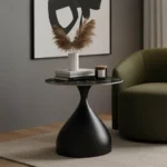 Βοηθητικό τραπέζι Kirkene sintered stone σε απόχρωση μαύρο μαρμάρου με μαύρο μέταλλο Φ50x50εκ