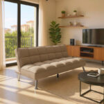 Καναπές-κρεβάτι Rebel pakoworld 3θέσιος με ύφασμα μπεζ-καφέ 189x92x82εκ. κωδ.0060-035-000021