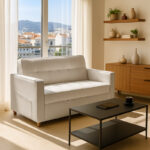 Καναπές-κρεβάτι Commit pakoworld 2θέσιος ύφασμα σε μπεζ-γκρι απόχρωση 142x93x90εκ. κωδ.0060-035-000099