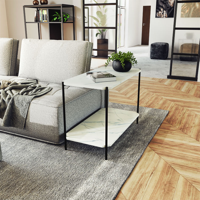 Βοηθητικό τραπέζι Mara MDF λευκό μαρμάρου-μαύρο 80x40x55cm κωδ.0060-072-000065