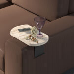 Βοηθητικό τραπεζάκι Linea pakoworld σε γκρι όψη μαρμάρου  με μαύρα μεταλλικά πόδια 20x35x10εκ