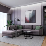 Γωνιακός καναπές δεξιά γωνία Romantic pakoworld ύφασμα ανθρακί-κυπαρισσί 290x235x95εκ. κωδ.0060-168-000036