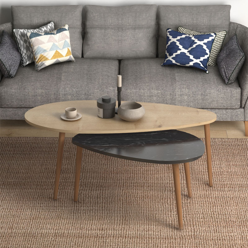Τραπέζι σαλονιού Monty pakoworld oak-μαύρο μαρμάρου 116x46x46εκ. κωδ.0060-185-000088