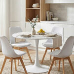 Τραπεζαρία Balou-Gaston σετ 5τεμ pakoworld MDF και pp σε λευκή-φυσική απόχρωση Φ100x75εκ κωδ. 0060-200-000472