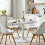 Τραπεζαρία Gaston-Balou I pakoworld σετ 5τεμ pp-mdf σε λευκό μαρμάρου απόχρωση Φ120x75εκ κωδ. 0060-200-001009