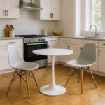 Τραπεζαρία Elijah-Julita pakoworld σετ 3τεμ pp-pu σε λευκή απόχρωση με φυσικό πόδι Φ60x74εκ. κωδ.0060-200-001143