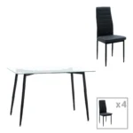 Τραπεζαρία Quana-Parker pakoworld σετ 5τεμ γυάλινο διάφανο-μαύρο πόδι 120x70x75cm κωδ. 0060-200-001157