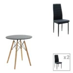 Τραπεζαρία Julita-Parker pakoworld σετ 3τεμ mdf σε μαύρη-φυσική απόχρωση Φ60x73cm κωδ. 0060-200-001159