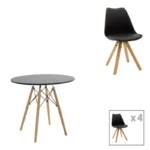 Τραπεζαρία Julita-Caron pakoworld σετ 5τεμ mdf σε μαύρη-φυσική απόχρωση Φ80x76εκ κωδ. 0060-200-001166