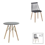 Τραπεζαρία Julita-Aurora I pakoworld σετ 3τεμ σε μαύρη-φυσική απόχρωση Φ60x73εκ κωδ. 0060-200-001181