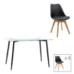 Τραπεζαρία Quana-Gaston pakoworld σετ 5τεμ γυάλινο 8χιλ διάφανο - πόδι μαύρο-μαυρη απόχρωση 120x70x75εκ κωδ. 0060-200-001188