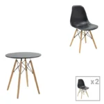 Τραπεζαρία Julita pakoworld σετ 3τεμ MDF μαύρο-ξύλο οξιάς σε φυσική απόχρωση Φ60x73εκ κωδ. 0060-200-001195