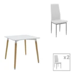 Τραπεζαρία Natali-Parker pakoworld σετ 3τεμ MDF λευκό-πόδια φυσικό 80x80x76εκ κωδ. 0060-200-001211