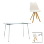 Τραπεζαρία Quana-Caron pakoworld σετ 5τεμ γυάλινο 8χιλ διάφανο - λευκό πόδι 120x70x75εκ κωδ. 0060-200-001233