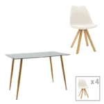 Τραπεζαρία Chloe-Caron pakoworld σετ 5τεμ γυάλινο 8χιλ ανθρακί - πόδι φυσικό 120x70x75εκ κωδ. 0060-200-001236