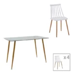 Τραπεζαρία Chloe-Aurora I pakoworld σετ 5τεμ γυάλινο 8χιλ ανθρακί - πόδι φυσικό 120x70x75εκ κωδ. 0060-200-001240