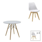 Τραπεζαρία Julita-Gaston σετ 5τεμ pakoworld MDF και ξύλο οξιάς σε λευκή-φυσική απόχρωση Φ80x73εκ κωδ. 0060-200-001242