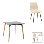 Τραπεζαρία Natali-Noor pakoworld σετ 3τεμ  MDF λευκό-μπεζ-μαύρο 80x80x76εκ κωδ. 0060-200-001268