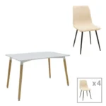 Τραπεζαρία Natali-Noor pakoworld σετ 5τεμ  MDF λευκό-μπεζ-πόδια φυσικό 120x80x76εκ κωδ. 0060-200-001269