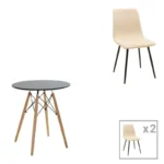 Τραπεζαρία Julita-Noor pakoworld σετ 3τεμ MDF μαύρο-μπεζ-φυσικό Φ60x73εκ κωδ. 0060-200-001274