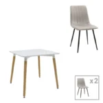 Τραπεζαρία Natali-Noor pakoworld σετ 3τεμ  MDF λευκό-γκρι-πόδια φυσικό 80x80x76εκ κωδ. 0060-200-001275