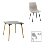 Τραπεζαρία Natali-Noor pakoworld σετ 3τεμ  MDF μαύρο-γκρι-πόδια φυσικό 80x80x76εκ κωδ. 0060-200-001278