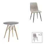 Τραπεζαρία Julita-Noor pakoworld σετ 3τεμ  MDF μαύρο-γκρι-πόδια φυσικό Φ60x73εκ κωδ. 0060-200-001284