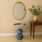 Βοηθητικό τραπέζι Dearest Inart μαυρο μαρμάρου-χρυσό μέταλλο Φ41x57εκ. κωδ.0060-287-000009