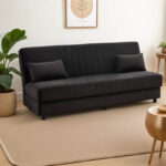 Καναπές-κρεβάτι με αποθηκευτικό χώρο τριθέσιος Romina pakoworld μαύρο ύφασμα 190x85x90εκ. κωδ.0060-328-000026