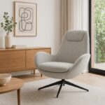 Πολυθρόνα περιστρεφόμενη Flago pakoworld μπουκλέ ύφασμα σε ανοιχτή γκρι απόχρωση 85x88x103.5εκ