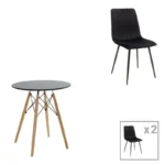 Τραπεζαρία Julita-Noor pakoworld σετ 3τεμ MDF μαύρο-πόδια φυσικό Φ60x73εκ κωδ. 0060-200-001266