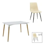 Τραπεζαρία Natali-Noor pakoworld σετ 5τεμ  MDF λευκό-μπεζ ύφασμα 120x80x76εκ κωδ. 0060-200-001297