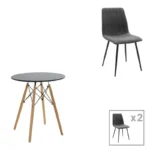 Τραπεζαρία Julita-Noor pakoworld σετ 3τεμ  MDF μαύρο-ανθρακί-πόδια φυσικό Φ60x73εκ κωδ. 0060-200-001294