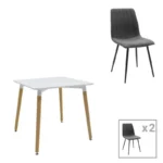 Τραπεζαρία Natali-Noor pakoworld σετ 3τεμ  MDF λευκό-ανθρακί-πόδια φυσικό 80x80x76εκ κωδ. 0060-200-001287