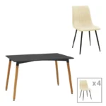 Τραπεζαρία Natali-Noor pakoworld σετ 5τεμ  MDF μαύρο-μπεζ ύφασμα 120x80x76εκ κωδ. 0060-200-001298