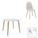 Τραπεζαρία Bella-Natali pakoworld σετ 3τεμ MDF λευκό-πόδια φυσικό 80x80x76εκ κωδ. 0060-200-001254