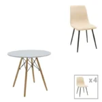 Τραπεζαρία Julita-Noor pakoworld σετ 5τεμ MDF λευκό-μπεζ-φυσικό Φ80x73εκ κωδ. 0060-200-001271