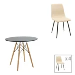 Τραπεζαρία Julita-Noor pakoworld σετ 5τεμ MDF μαύρο-μπεζ-φυσικό Φ80x73εκ κωδ. 0060-200-001272