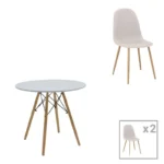 Τραπεζαρία Bella-Julita pakoworld MDF σετ 3τεμ λευκό-πόδια φυσικό Φ80x73εκ κωδ. 0060-200-001255