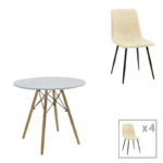 Τραπεζαρία Julita-Noor pakoworld σετ 5τεμ MDF λευκό-μπεζ ύφασμα Φ80x73εκ κωδ. 0060-200-001299