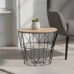 Βοηθητικό τραπέζι σαλονιού Jacot pakoworld oak-μαύρο Φ38x30,5εκ. κωδ.0060-199-000097