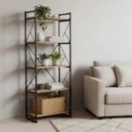 Βιβλιοθήκη Baker pakoworld καρυδί-μαύρο 66x34x180εκ. κωδ. 0060-120-000330