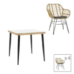 Τραπεζαρία Naoki V σετ 5τεμ pakoworld rattan pe σε φυσική απόχρωση και μαύρο μέταλλο 80x80x78εκ.κωδ.0060-200-000959