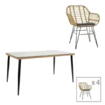 Τραπεζαρία Naoki Χ σετ 5τεμ pakoworld rattan pe σε φυσική απόχρωση και μαύρο μέταλλο 160x90x78εκ. κωδ.0060-200-000960