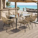 Τραπεζαρία Naoki Χ σετ 7τεμ pakoworld rattan pe σε φυσική απόχρωση και μαύρο μέταλλο 160x90x78εκ. κωδ. 0060-200-000961