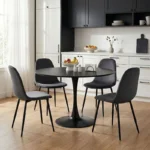 Τραπεζαρία Bella-Balou pakoworld σετ 5τεμ MDF μαύρο-βελούδο ανθρακί Φ120x73εκ. κωδ. 0060-200-001433