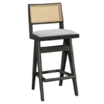 Σκαμπό bar Winslow pakoworld ξύλο rubberwood μαύρο-pvc rattan φυσικό-ύφασμα γκρι 44.5x46x98εκ. κωδ.0060-247-000008