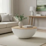 Τραπέζι σαλονιού Coffelty Inart μασίφ ξύλο ακακίας - λευκό μέταλλο Φ90x40εκ. κωδ.0060-372-000015